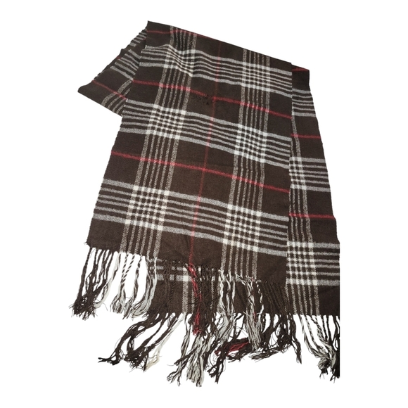 Black plaid Scotland Cashmere scarf with fringe - Picture 3 of 4